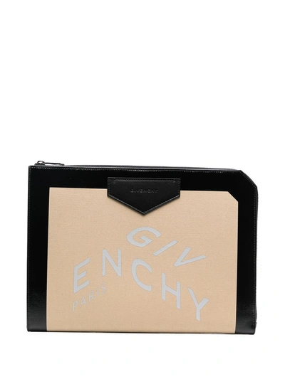 Shop Givenchy Logo-print Clutch Bag In Neutrals