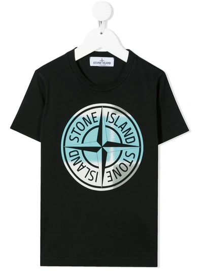 Stone Island Kid Black T-shirt With Pin Camo Print In Black