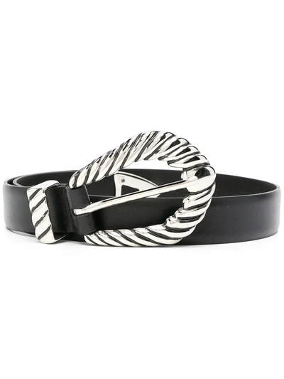 Shop Alberta Ferretti Buckle Leather Belt In Black