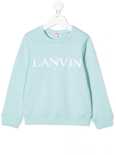 Shop Lanvin Enfant Embroidered-logo Cotton Sweatshirt In Blue