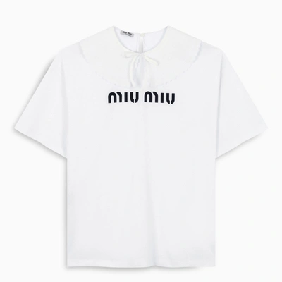 Shop Miu Miu White Embroidered T-shirt