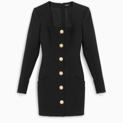 Shop Balmain Black Short Dress With Gold-tone Buttons