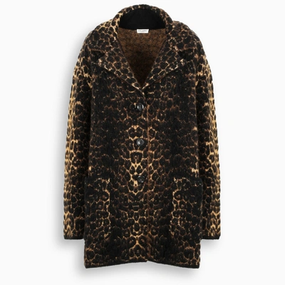 Shop Saint Laurent Leopard Print Wool Coat In Brown