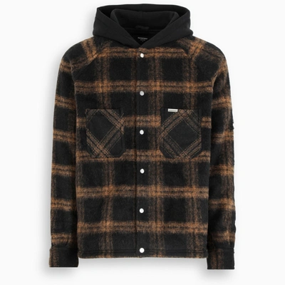 Shop Represent Checked Hooded Overshirt In Brown