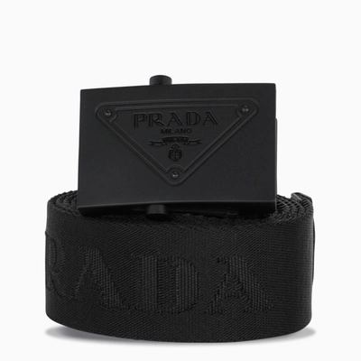 Shop Prada Black Woven Nylon Belt