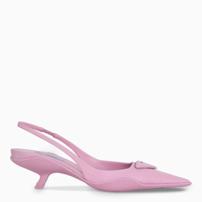 Shop Prada Pink Gabardine Nylon Slingback