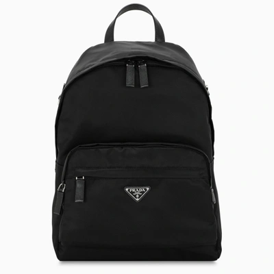 Shop Prada Black Nylon And Saffiano Backpack