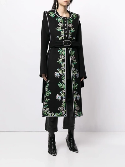 Shop Rabanne Floral Embroidered Midi Coat In Black