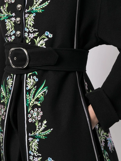 Shop Rabanne Floral Embroidered Midi Coat In Black