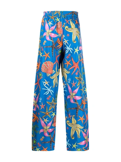 Shop Versace Trésor De La Mer-print Silk Pajama Trousers In Blue