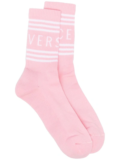 Shop Versace Ribbed Logo-detail Socks In Pink