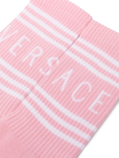 Shop Versace Ribbed Logo-detail Socks In Pink