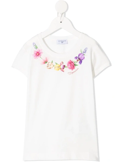 Shop Monnalisa Floral-embroidered T-shirt In White