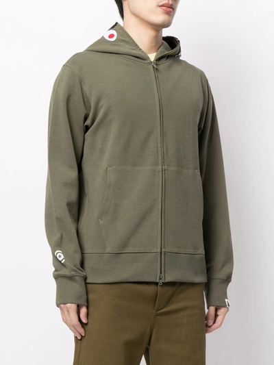 Shop A Bathing Ape Logo Zipped Hoodie In Green