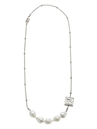 Shop Fendi Mother-of-pearl Enamel Detail Necklace In White