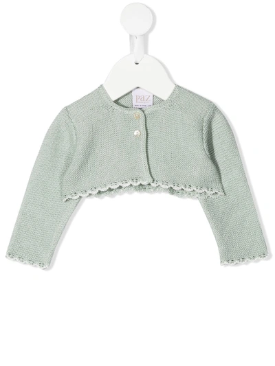 Shop Paz Rodriguez Cropped Cotton Cardigan In Green