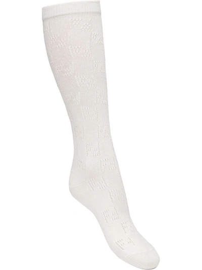 Shop Fendi Knitted Ff-logo Socks In White
