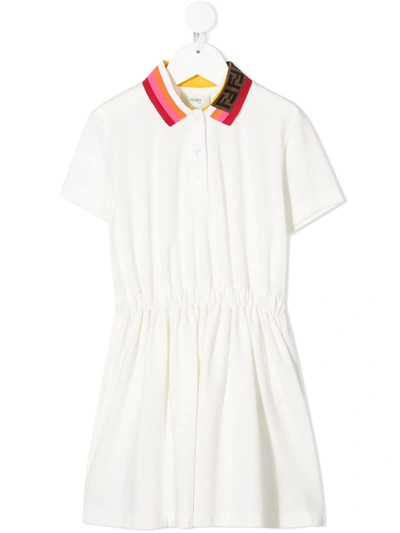 Shop Fendi Striped Collar Dress In White