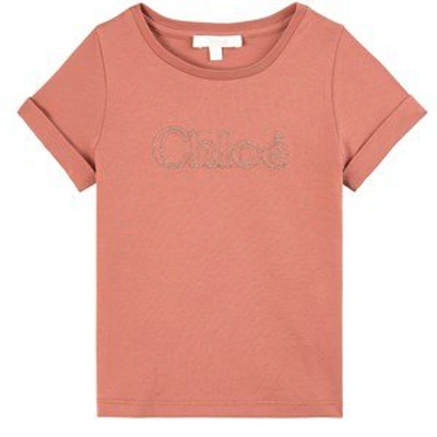 Shop Chloé Rust Embroidered Logo T-shirt In Red