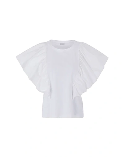Shop 8 By Yoox Organic Cotton Ruffled Sleeve Top Woman T-shirt White Size Xl Organic Cotton