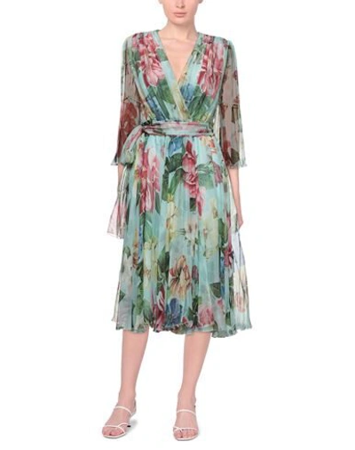 Dolce & Gabbana Crossed Chiffon Midi Dress With Floral Ombre Print In Light Green