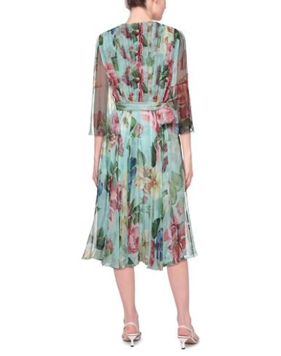 Dolce & Gabbana Crossed Chiffon Midi Dress With Floral Ombre Print In Light Green
