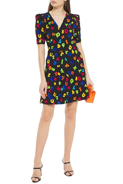 Shop Moschino Printed Stretch-crepe Wrap Dress In Black