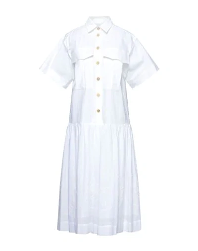 Shop Erika Cavallini Woman Midi Dress White Size 10 Cotton, Elastane, Polyester