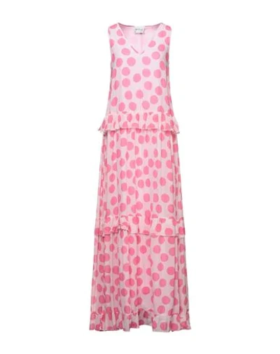Be Blumarine Long Pink And Fuchsia Dress With Polka Dots In Pink