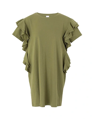 Shop 8 By Yoox Organic Cotton Ruffled Sleeve Short Dress Woman Mini Dress Military Green Size M Organic C
