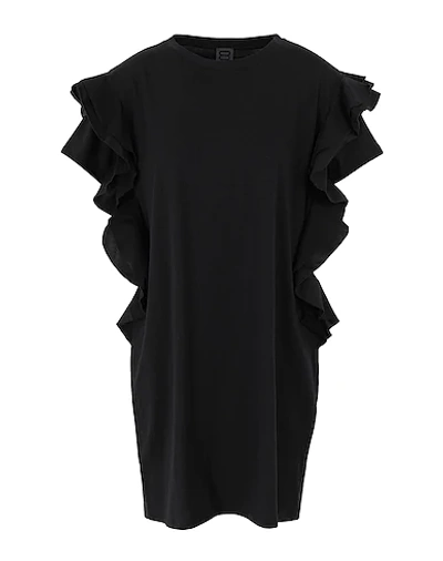 Shop 8 By Yoox Organic Cotton Ruffled Sleeve Short Dress Woman Mini Dress Black Size M Organic Cotton