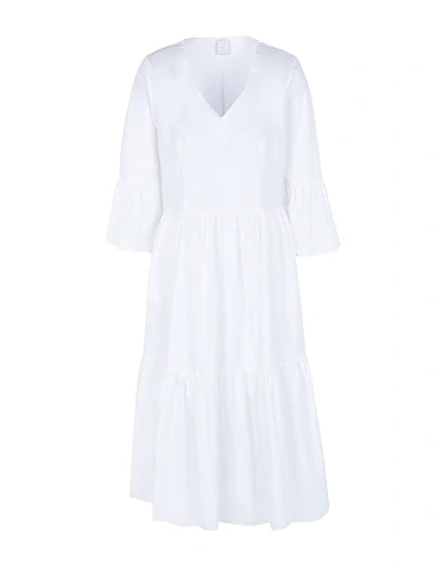 Shop 8 By Yoox Cotton Flounce V-neck Midi Dress Woman Midi Dress White Size 6 Cotton
