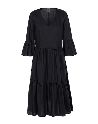 Shop 8 By Yoox Cotton Flounce V-neck Midi Dress Woman Midi Dress Black Size 2 Cotton