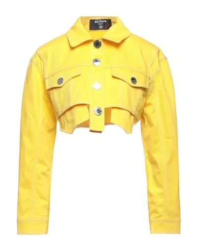Shop Balmain Woman Denim Outerwear Yellow Size 4 Cotton, Elastane