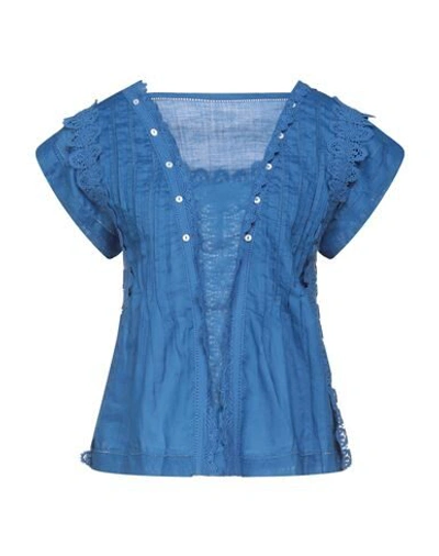 Shop High Woman Blouse Bright Blue Size 6 Ramie, Cotton