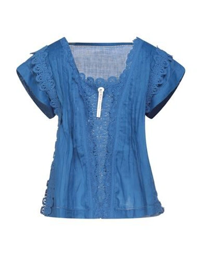 Shop High Woman Blouse Bright Blue Size 6 Ramie, Cotton