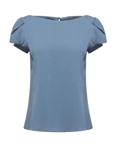 Shop Giorgio Armani Woman Top Slate Blue Size 6 Silk, Elastane