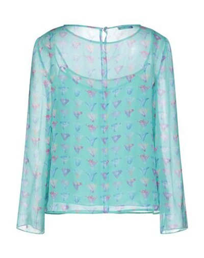 Shop Emporio Armani Woman Top Turquoise Size 8 Silk, Polyester In Blue