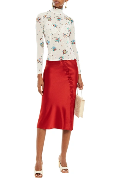 Rabanne Floral-print Stretch-cupro Jersey Turtleneck Top In Cream