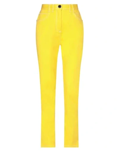 Shop Balmain Woman Jeans Yellow Size 4 Cotton, Elastane