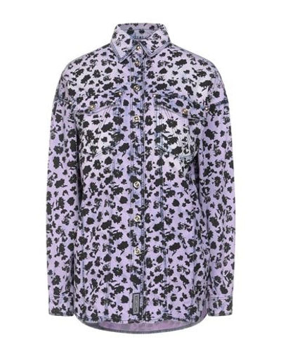 Shop Versace Denim Shirts In Light Purple