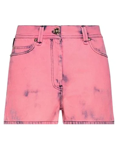 Shop Versace Denim Shorts In Coral