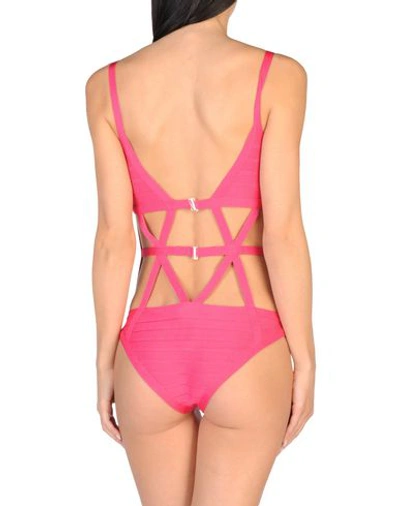 Shop Herve Leger One-piece Swimsuits In Fuchsia