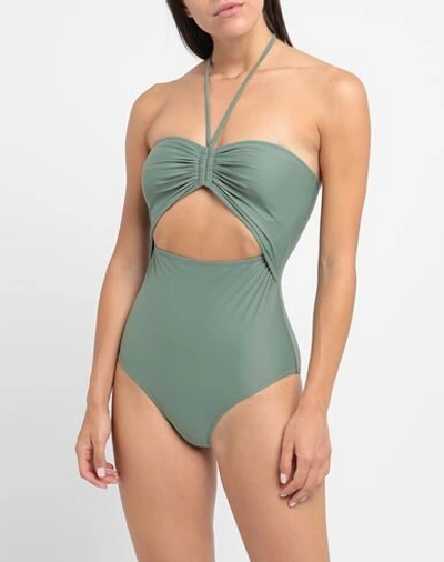Shop 8 By Yoox Woman One-piece Swimsuit Military Green Size L Recycled Polyamide, Elastane