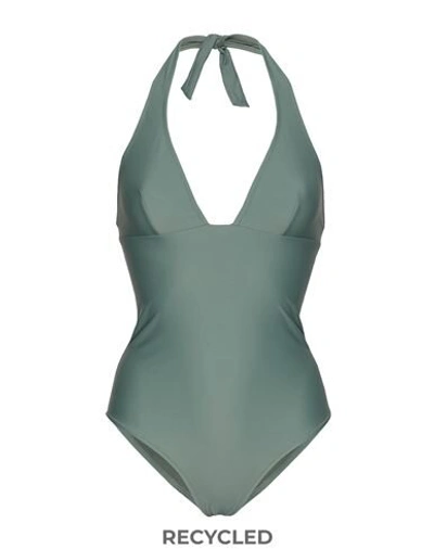 Shop 8 By Yoox Woman One-piece Swimsuit Military Green Size S Recycled Polyamide, Elastane