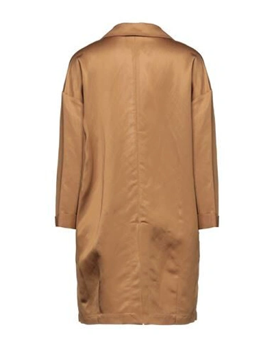 Shop Semicouture Woman Overcoat Camel Size 6 Viscose, Linen, Acetate In Beige