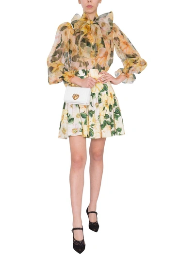 Shop Dolce & Gabbana Skirt With Camellia Print In Yellow
