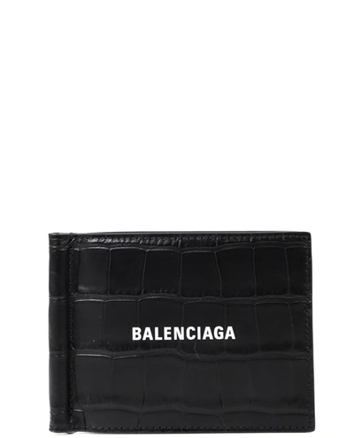 Shop Balenciaga Black Croc Wallet