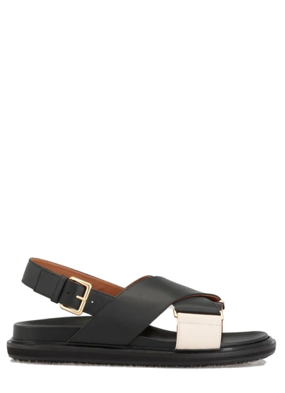 Shop Marni Leather Sandal In Black Neutral