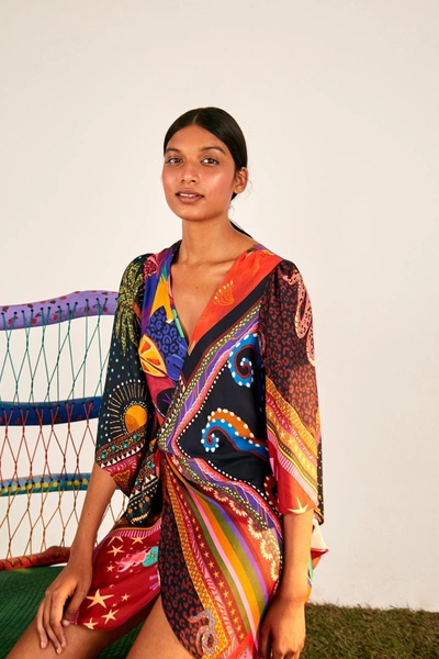 Farm Rio Diagonal Scarves Mini Wrap Dress In Multi | ModeSens